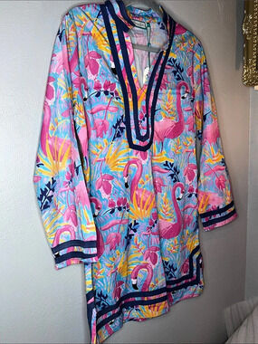 Camellia Couture Floral Tunic in Pink & Blue XL NWT